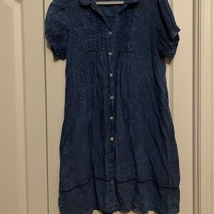Elegant Blue 100% Linen Mini Dress